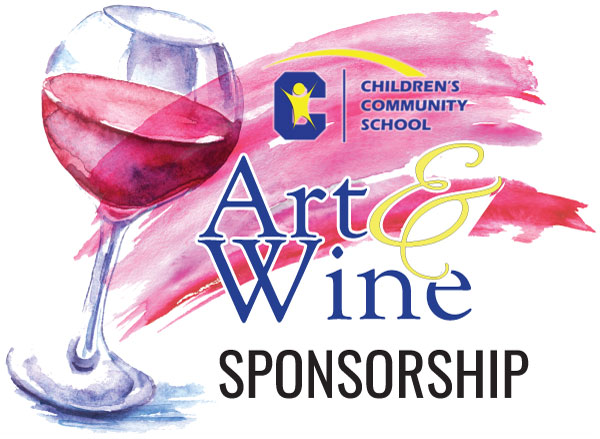 Graphic of wine glass with Art & Wine Sponsorship text